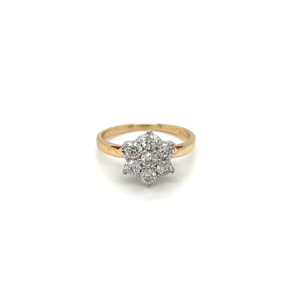 18ct Yellow Gold Flower Diamond Cluster Ring (L)