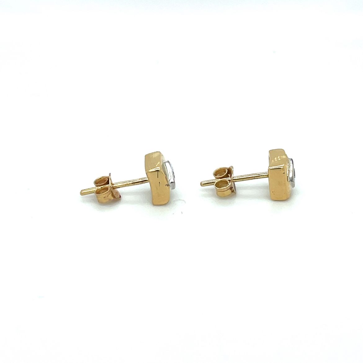 18ct Yellow & White Gold Geometric Square Stud Earrings