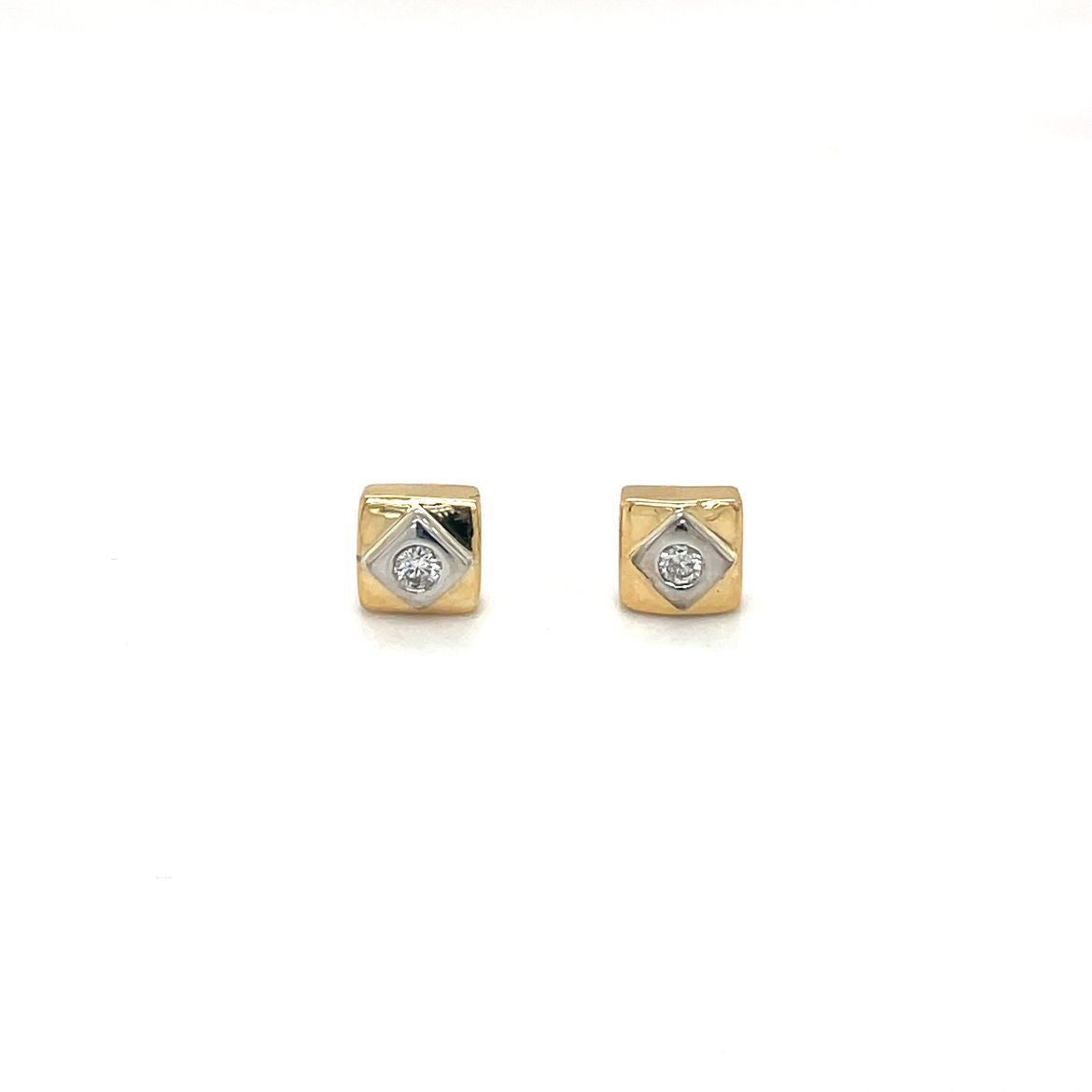 18ct Yellow & White Gold Geometric Square Stud Earrings