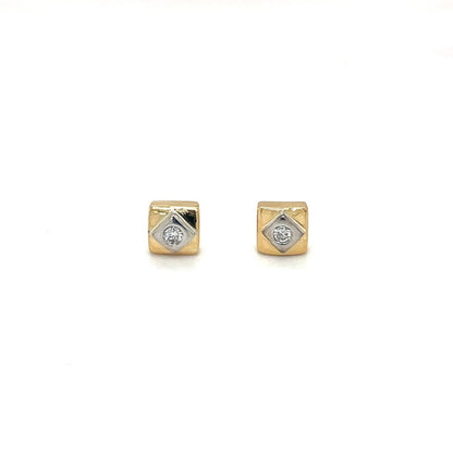 18ct Yellow & White Gold Geometric Square Stud Earrings