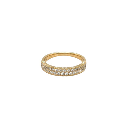 18ct Yellow Gold Double Row Diamond Half-Set Eternity Ring (M)