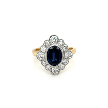 18ct Yellow & White Sapphire & Diamond Cluster Ring