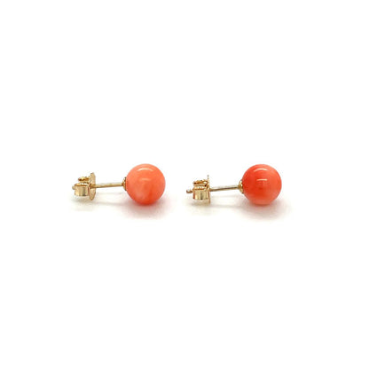 9ct Yellow Gold Coral Bead Stud Earrings