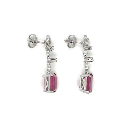 Pink Tourmaline & Diamond 'Leaf' 18ct White Gold Drop Earrings