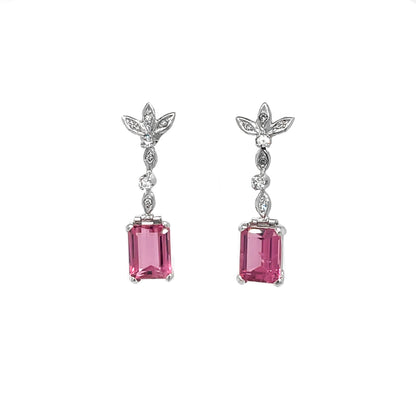 Pink Tourmaline & Diamond 'Leaf' 18ct White Gold Drop Earrings