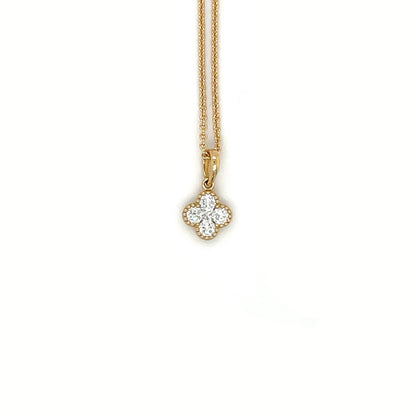 18ct Yellow Gold Diamond Clover Cluster Pendant & Chain