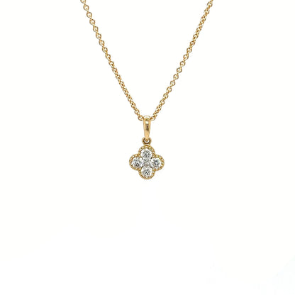 18ct Yellow Gold Diamond Clover Cluster Pendant & Chain