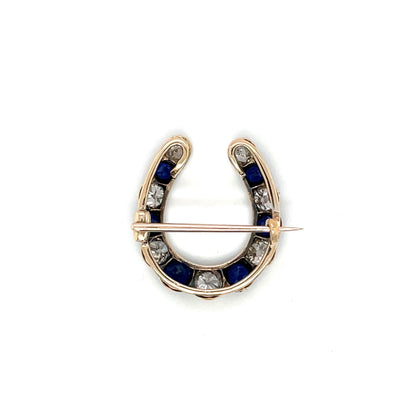 Gold & Silver Sapphire & Diamond 'horse-shoe' Brooch