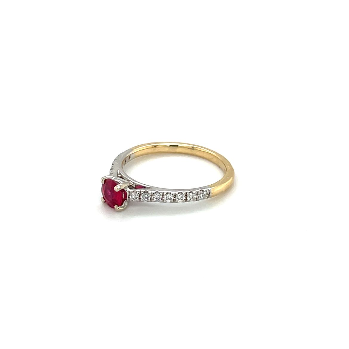 18ct Yellow & White Gold Ruby & Diamond Solitaire Ring