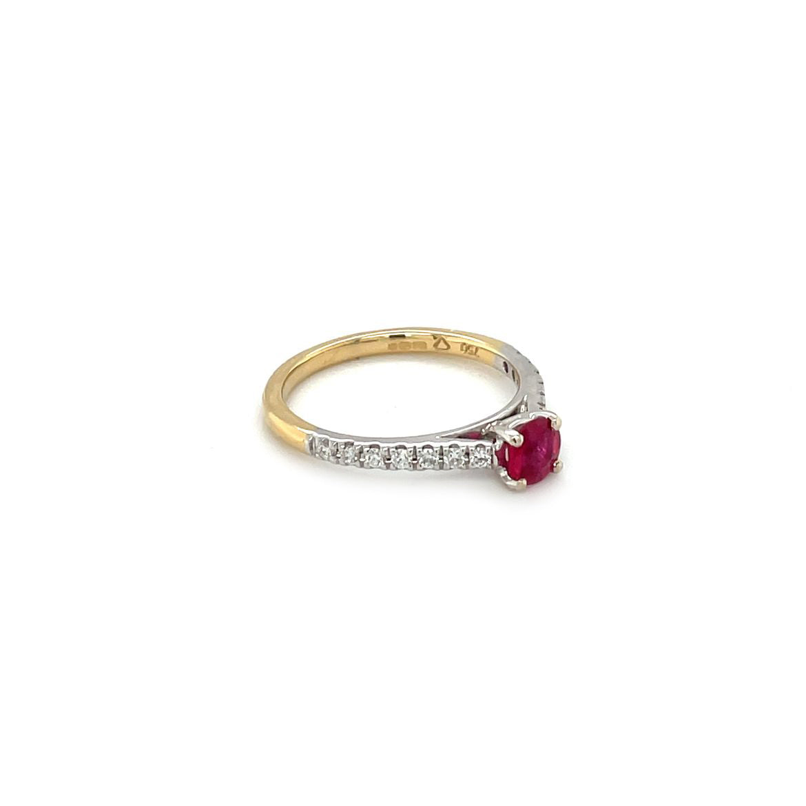 18ct Yellow & White Gold Ruby & Diamond Solitaire Ring (L)
