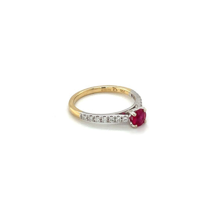 18ct Yellow & White Gold Ruby & Diamond Solitaire Ring
