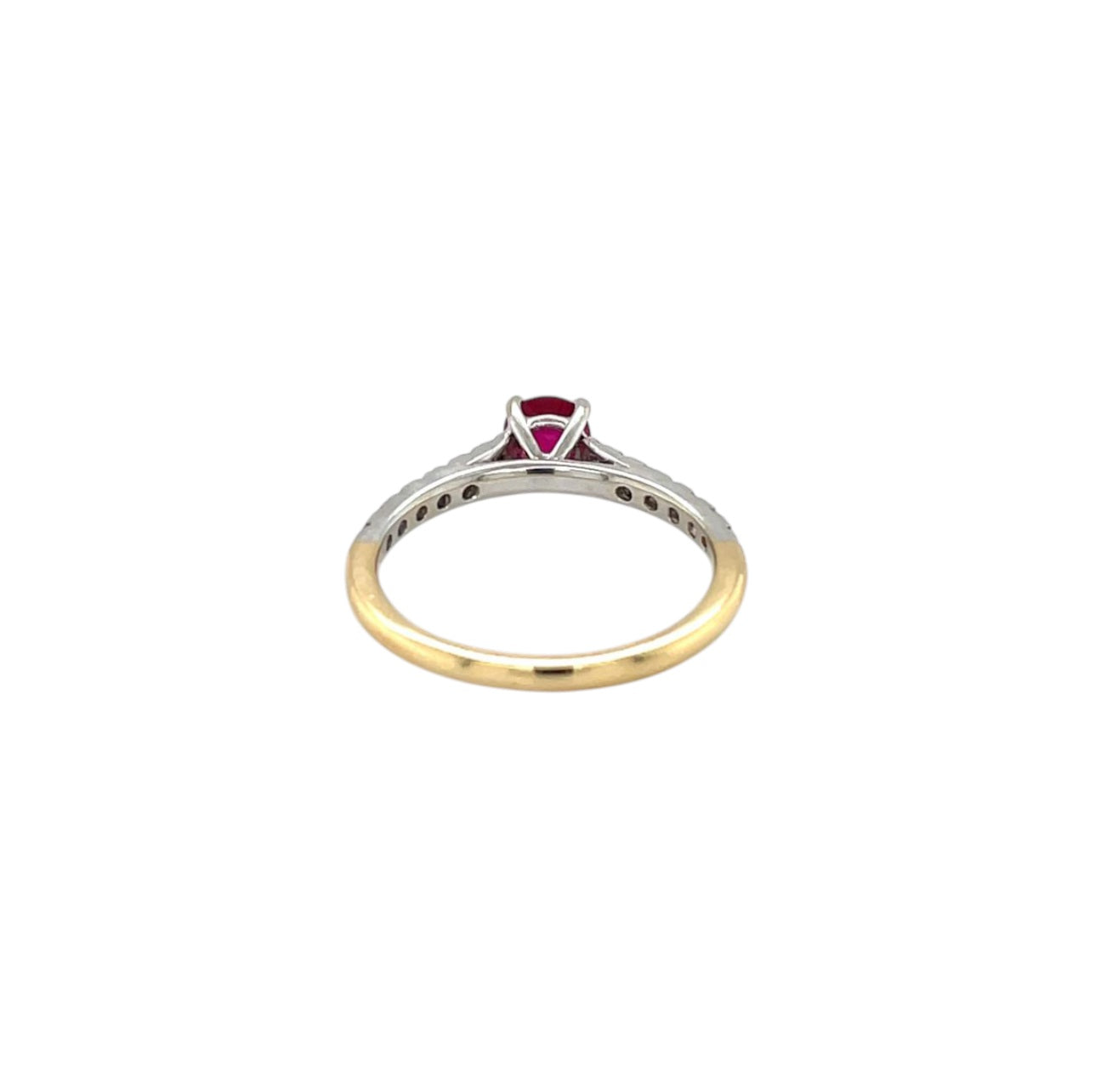 18ct Yellow & White Gold Ruby & Diamond Solitaire Ring (L)