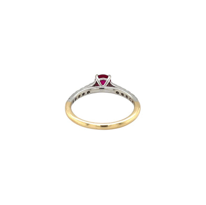 18ct Yellow & White Gold Ruby & Diamond Solitaire Ring (L)