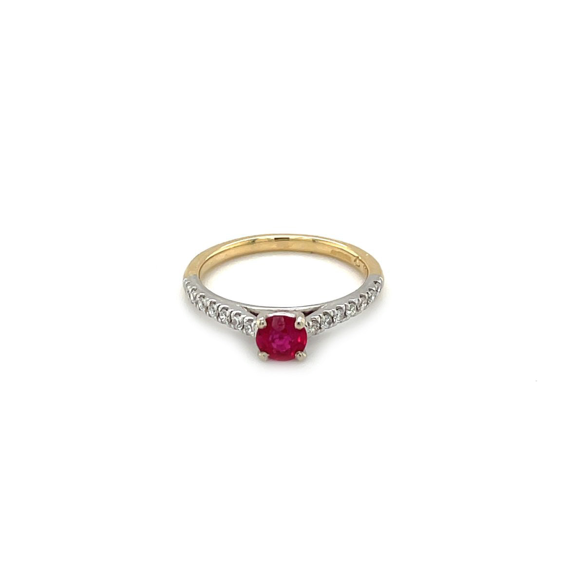 18ct Yellow & White Gold Ruby & Diamond Solitaire Ring (L)