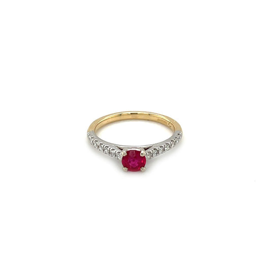 18ct Yellow & White Gold Ruby & Diamond Solitaire Ring (L)