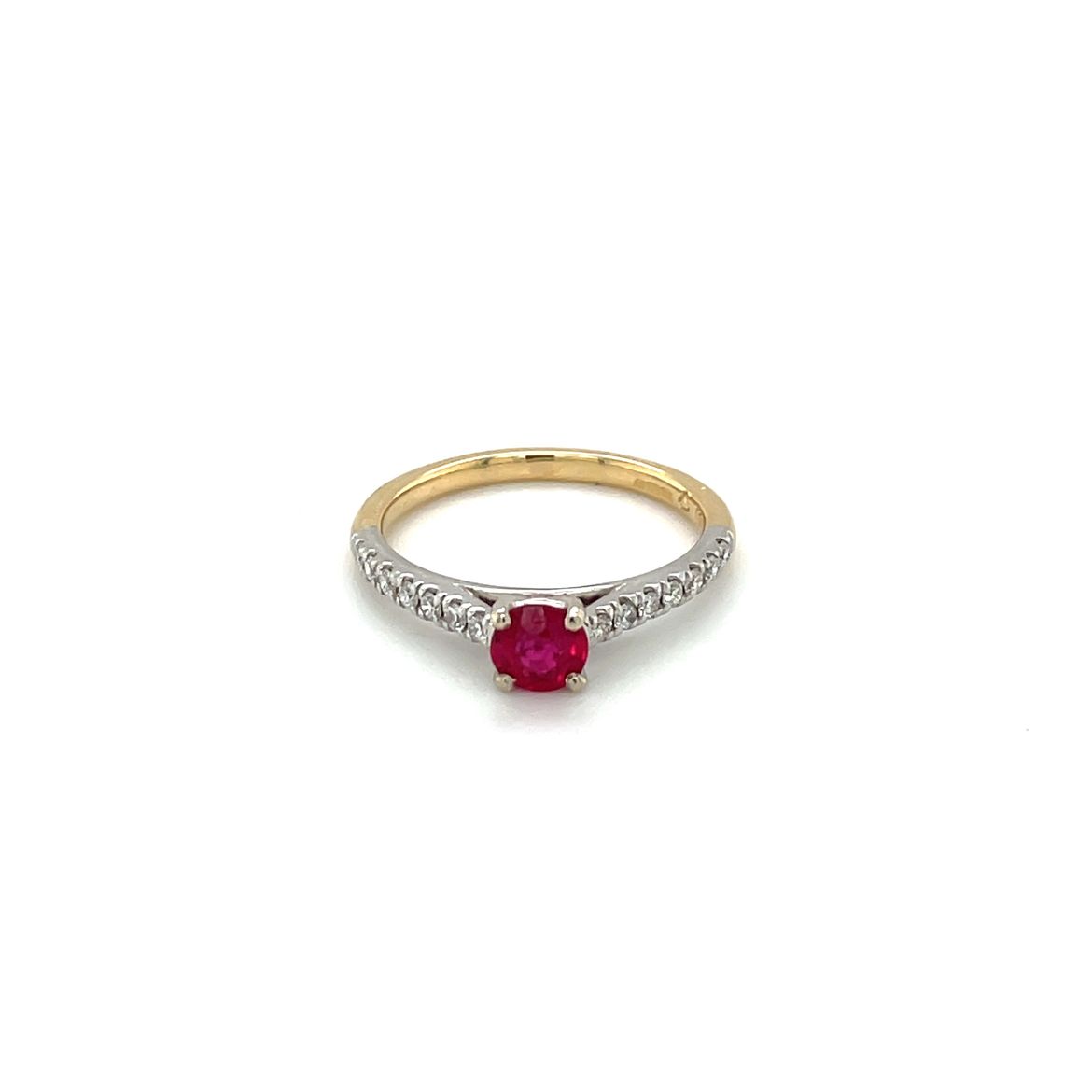 18ct Yellow & White Gold Ruby & Diamond Solitaire Ring