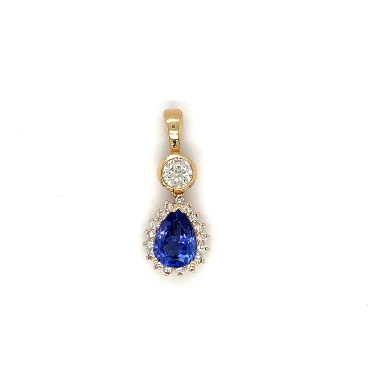 18ct Yellow Gold Tanzanite & Diamond Cluster Pendant & Chain
