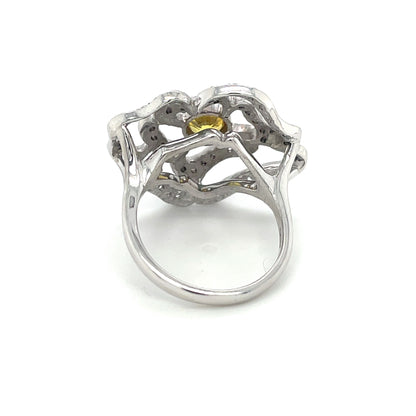 18ct White Gold Yellow Sapphire & Diamond Flower Ring