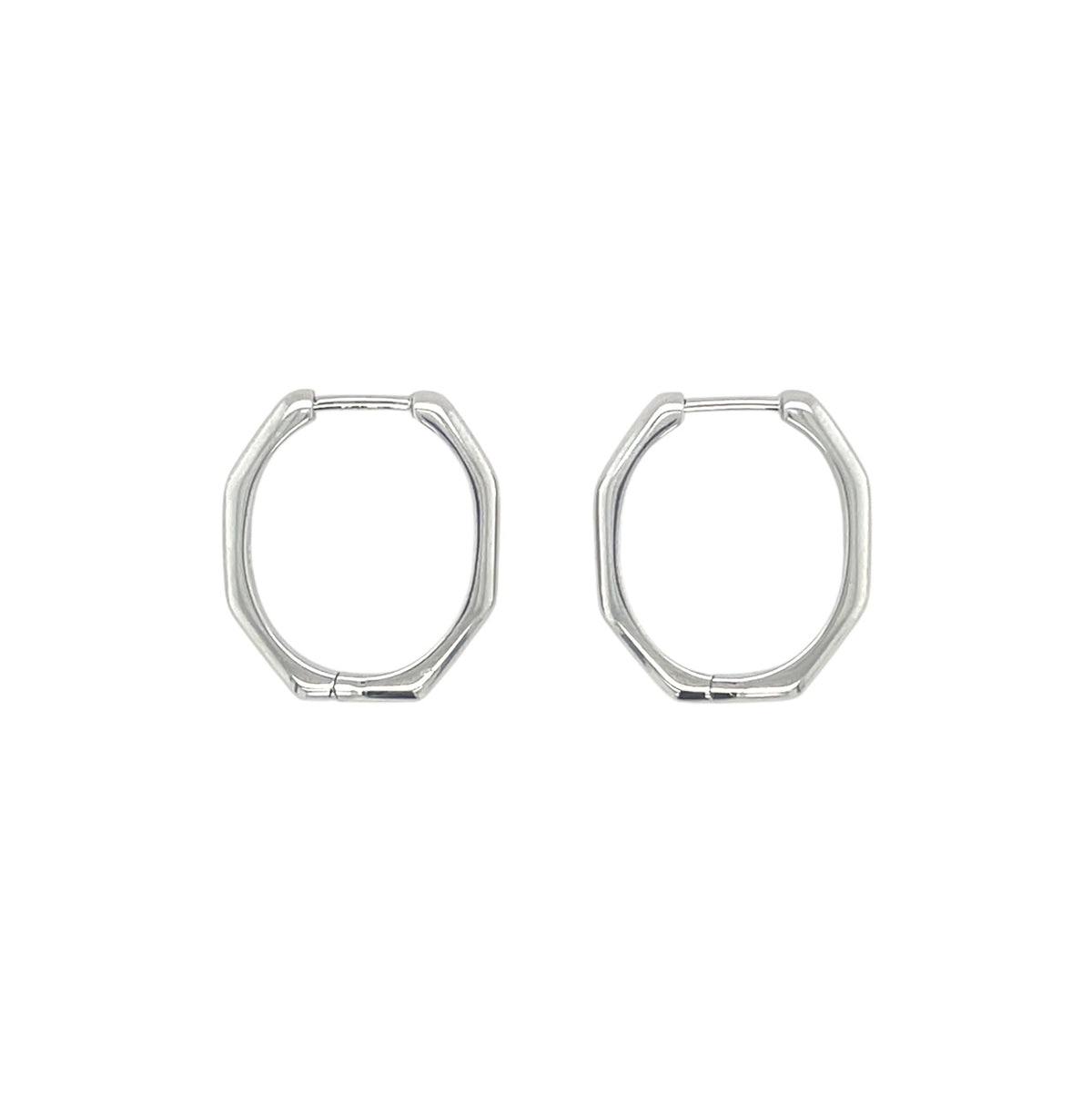 Silver Octagonal Oval Hoop Earrings