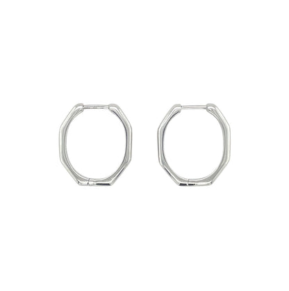 Silver Octagonal Oval Hoop Earrings