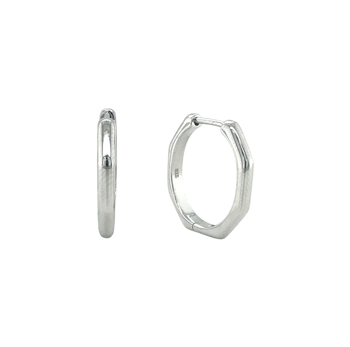 Silver Octagonal Oval Hoop Earrings