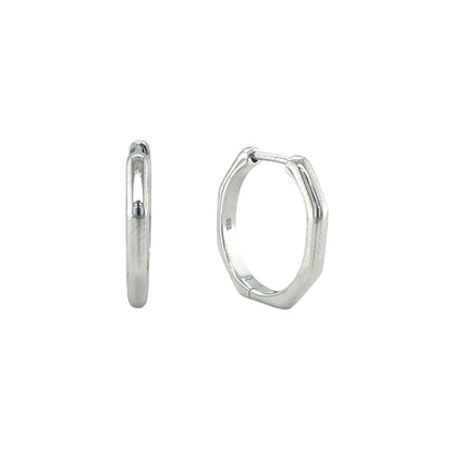 Silver Octagonal Oval Hoop Earrings