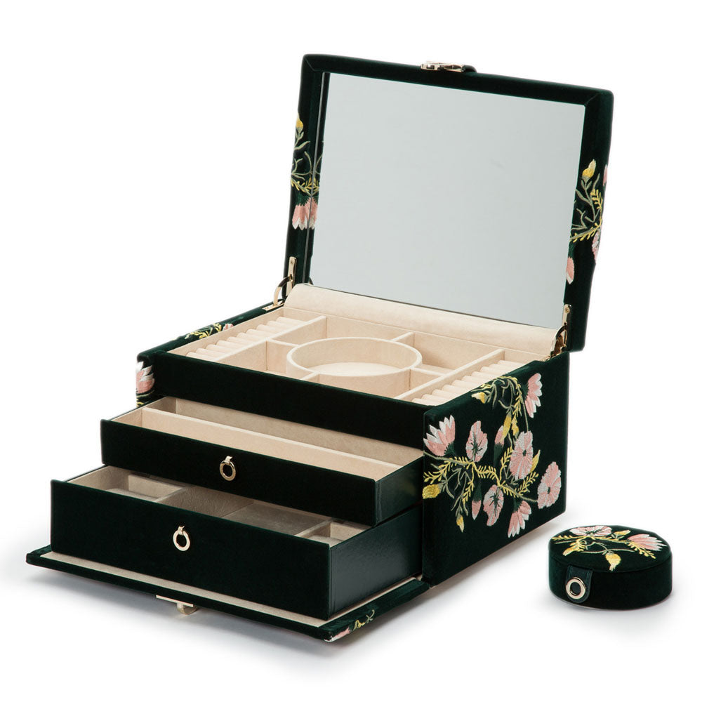 Wolf 1834 Zoe Medium Jewellery Box (Forest Green)