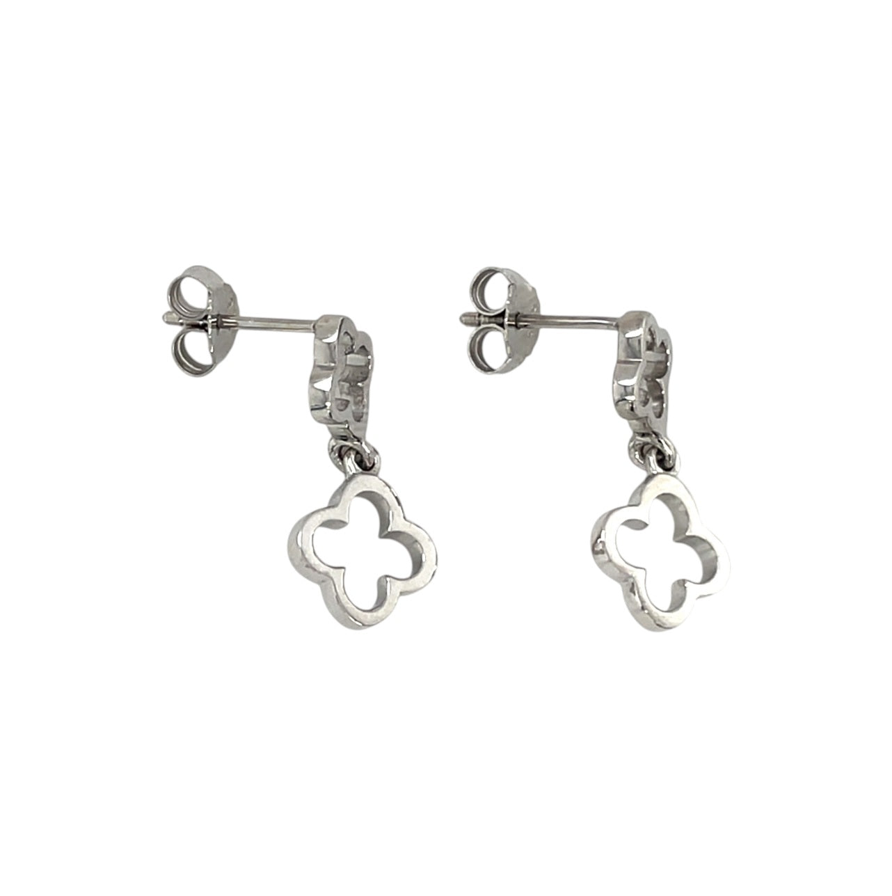 Silver Open Clover Two Drop Earrings