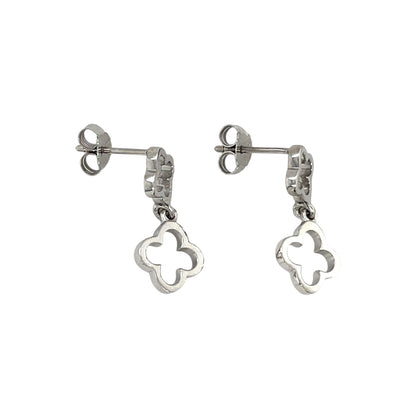 Silver Open Clover Two Drop Earrings