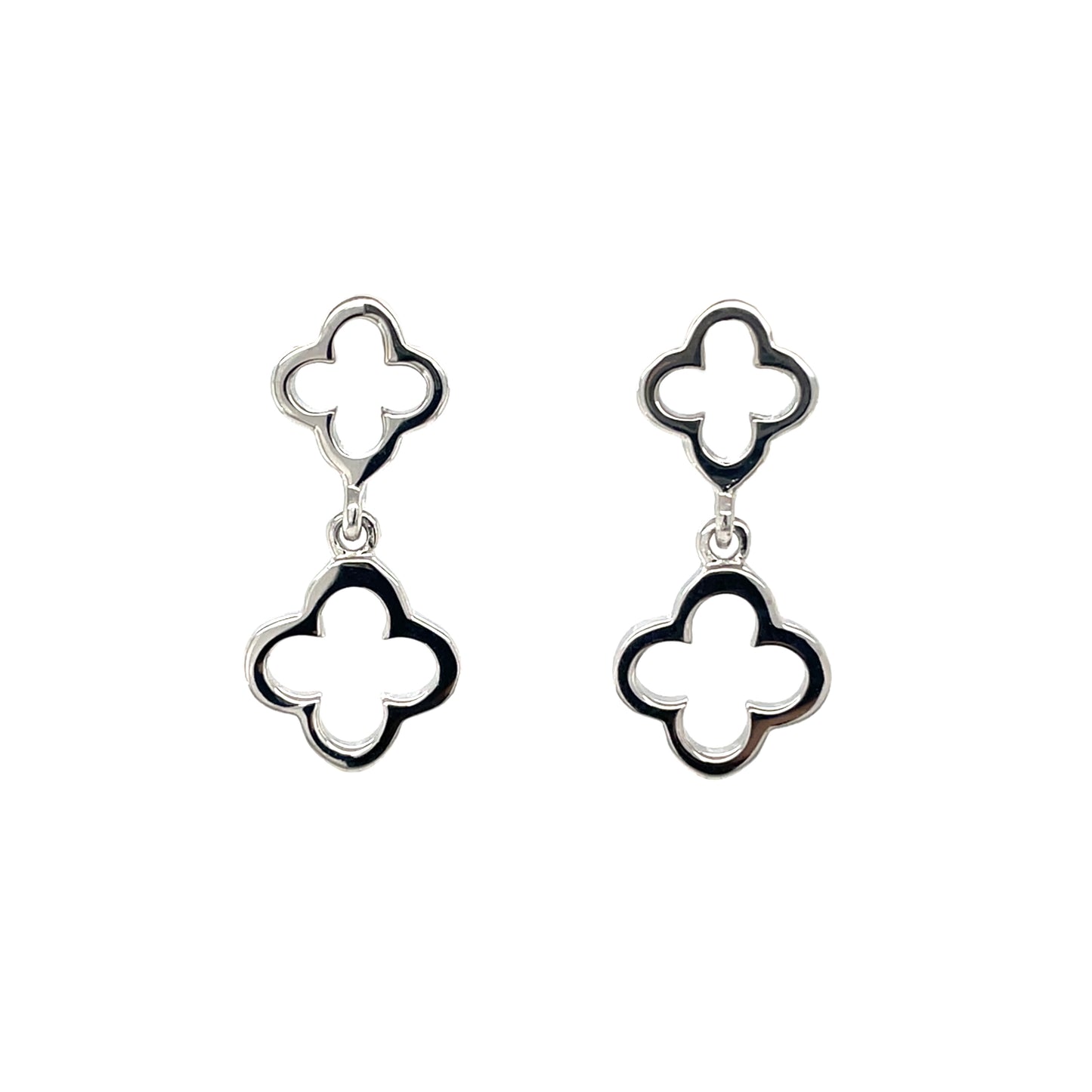 Silver Open Clover Two Drop Earrings