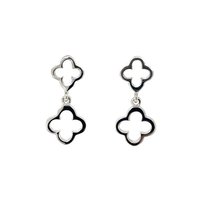 Silver Open Clover Two Drop Earrings