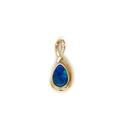 9ct Yellow Gold Doublet Opal & Diamond Pendant