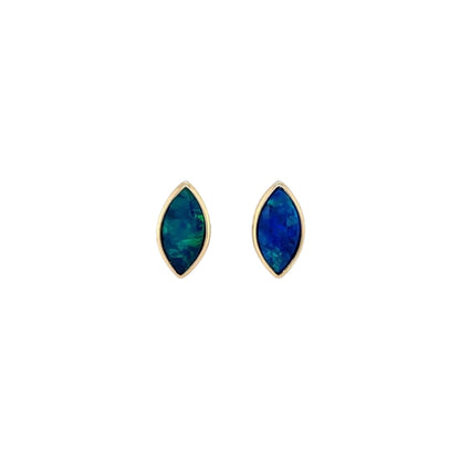 9ct Yellow Gold Marquise Doublet Opal Studs