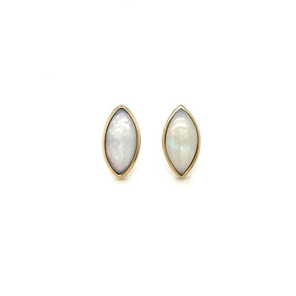 9ct Yellow Gold Marquise White Opal Studs