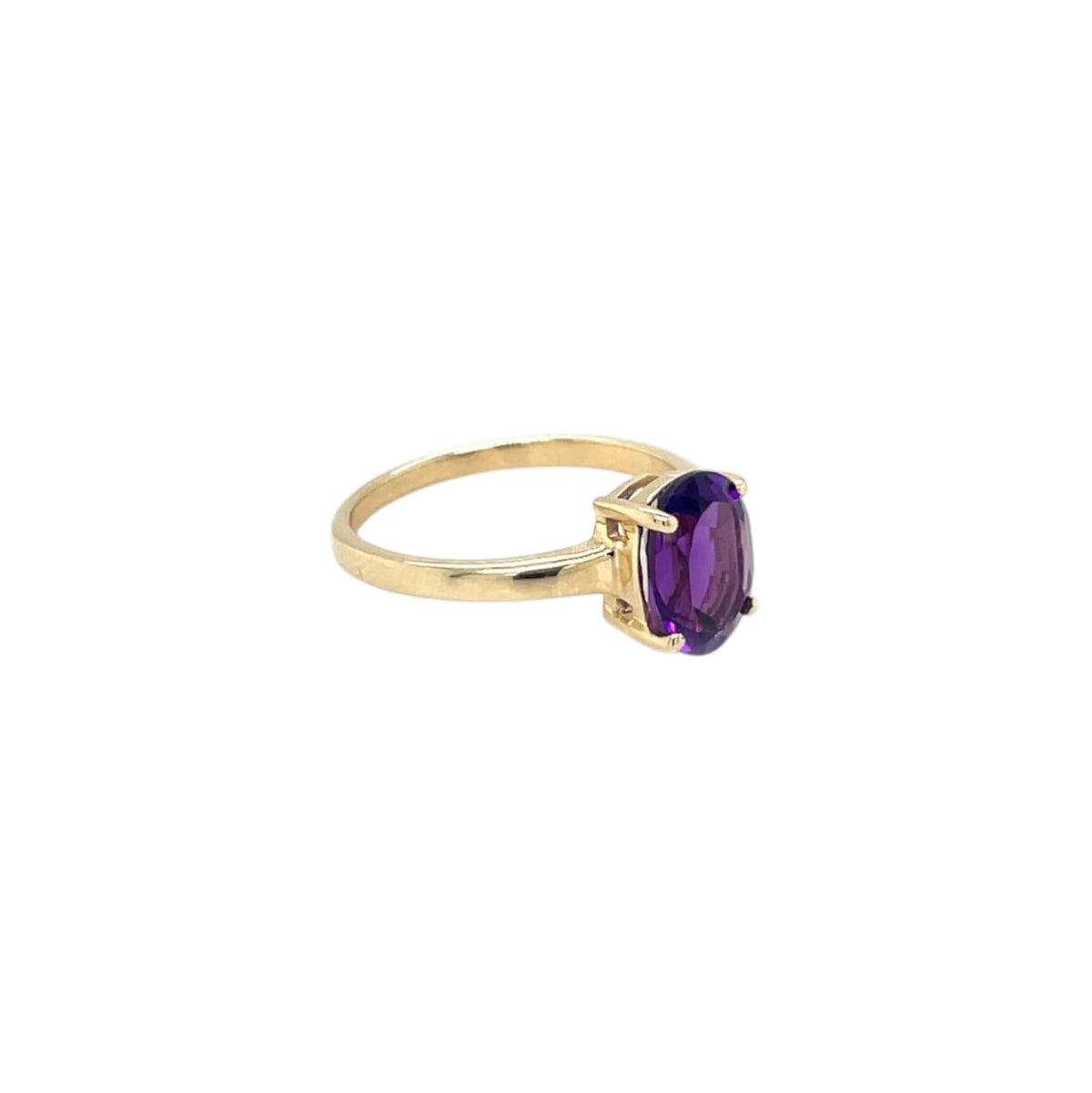 9ct Yellow Gold Amethyst Solitaire Ring (L1/2)