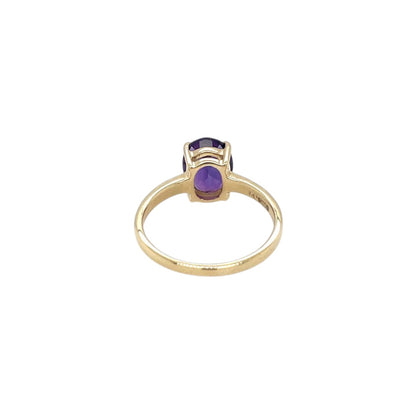 9ct Yellow Gold Amethyst Solitaire Ring (L1/2)