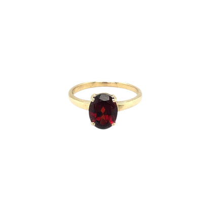 9ct Yellow Gold Garnet Solitaire Ring (N)