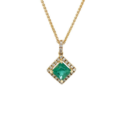 18ct Yellow Gold Emerald & Diamond Cluster Pendant