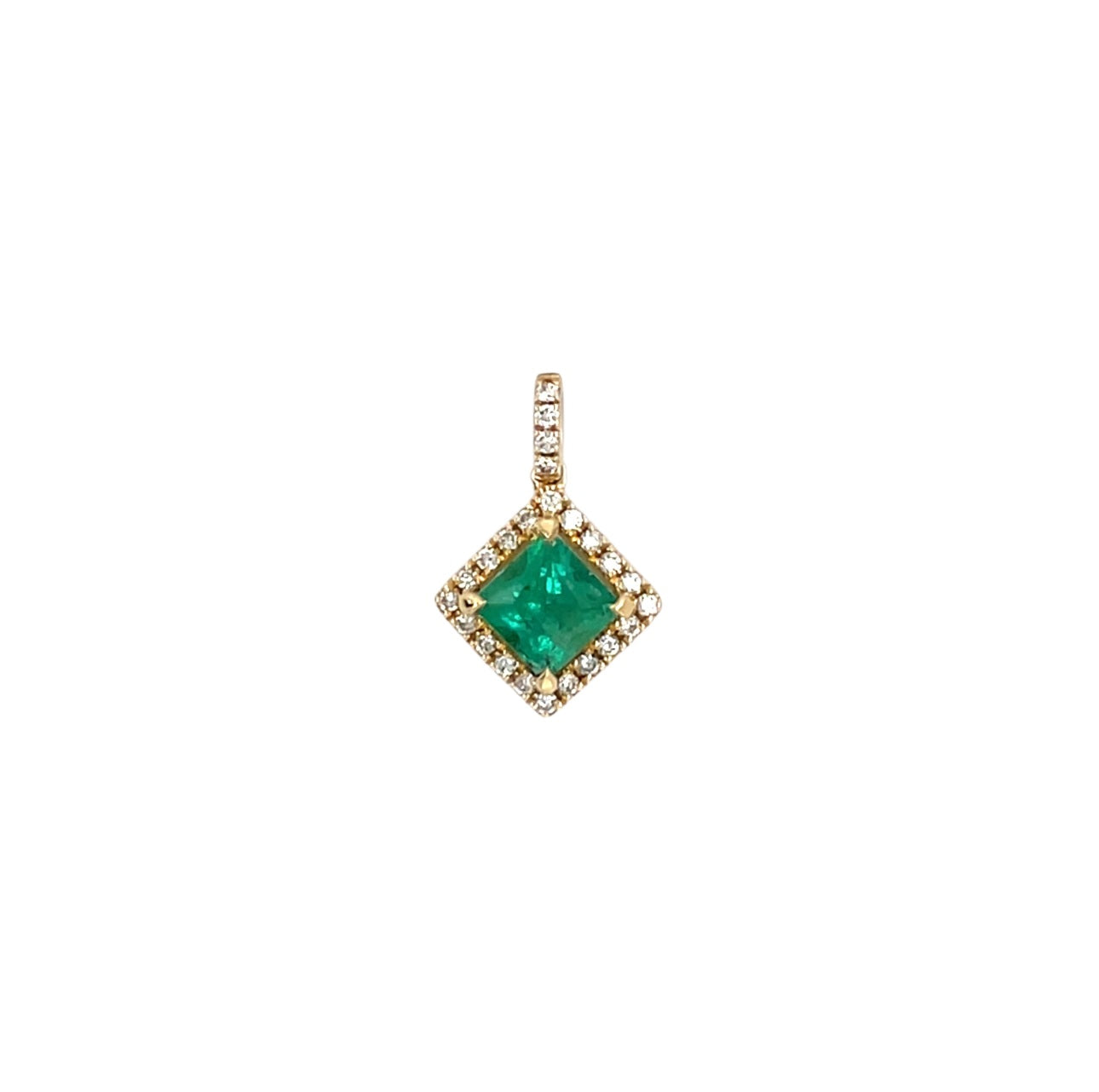 18ct Yellow Gold Emerald & Diamond Cluster Pendant