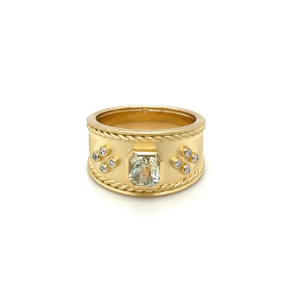 18ct Yellow Gold Yellow Sapphire & Diamond Roman Ring