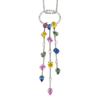 18ct White Gold Multi-Coloured Sapphire & Diamond Pendant & Chain (18")