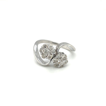 18ct White Gold Diamond Flower Cluster Twist Ring