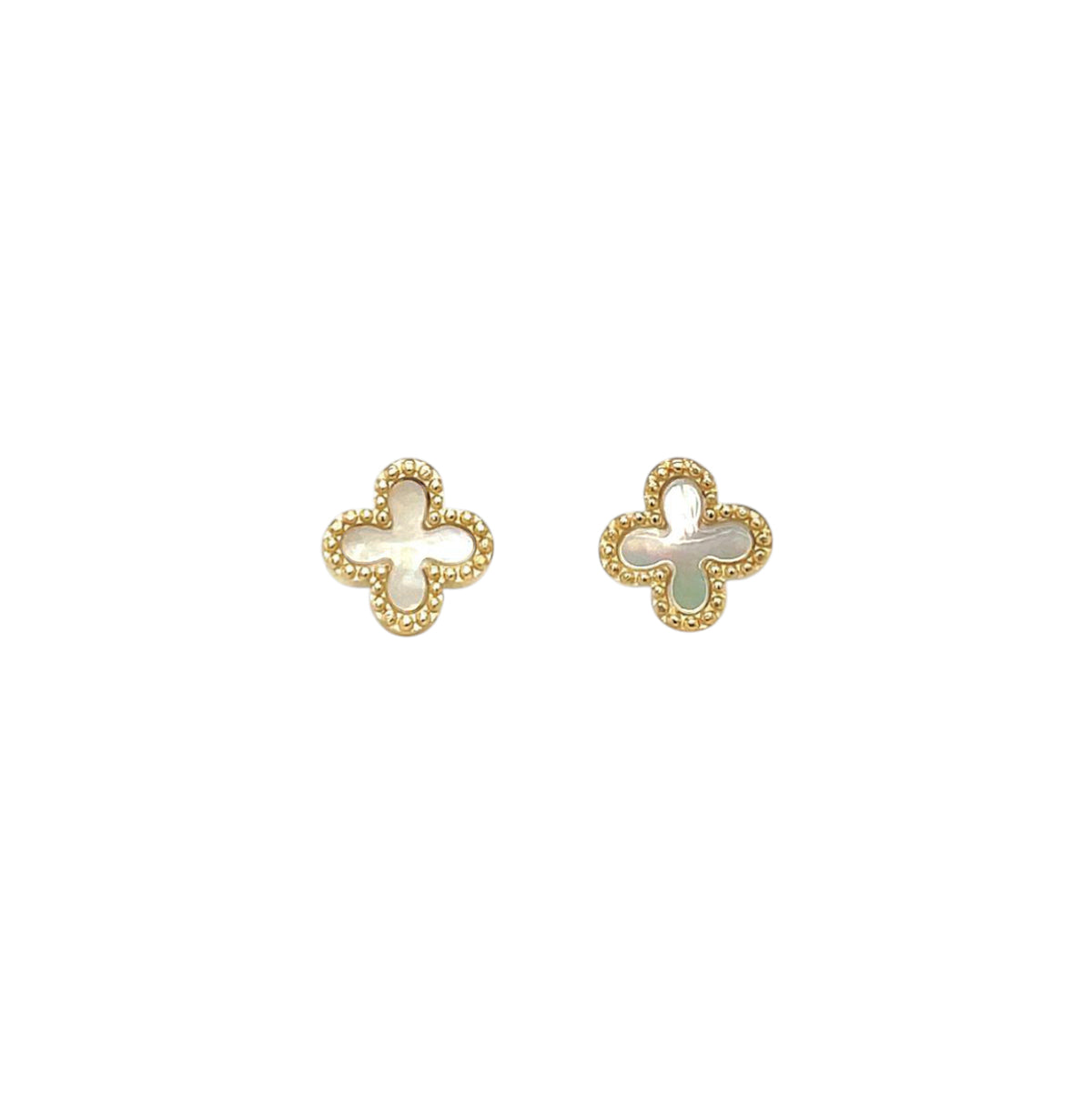 9ct Yellow Gold Mother Of Pearl Clover Stud Earrings
