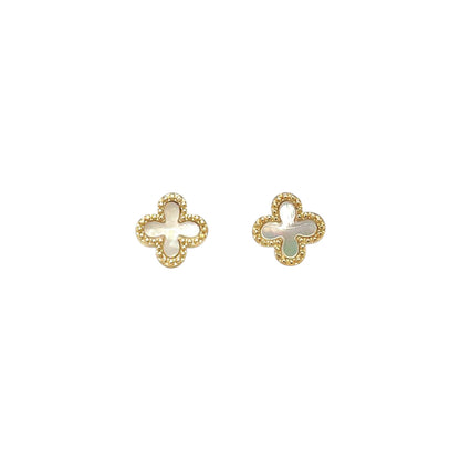 9ct Yellow Gold Mother Of Pearl Clover Stud Earrings