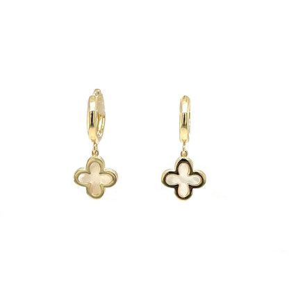 9ct Yellow Gold Huggie Mother Of Pearl Drop Earrings