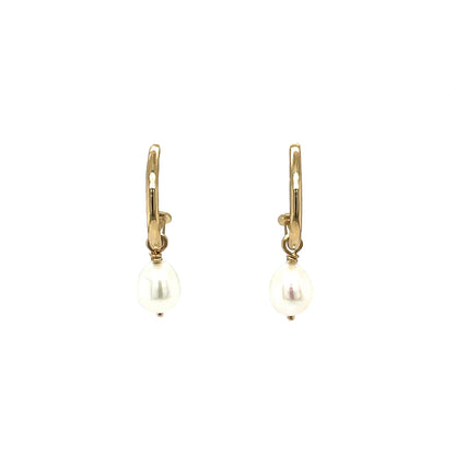 9ct Yellow Gold & Pearl Half-Hoop Earrings