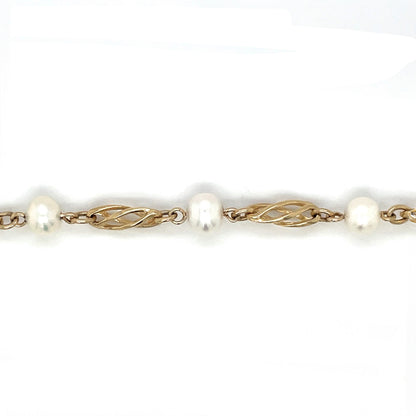 9ct Yellow Gold Freshwater Pearl & Twist Link Station Bracelet