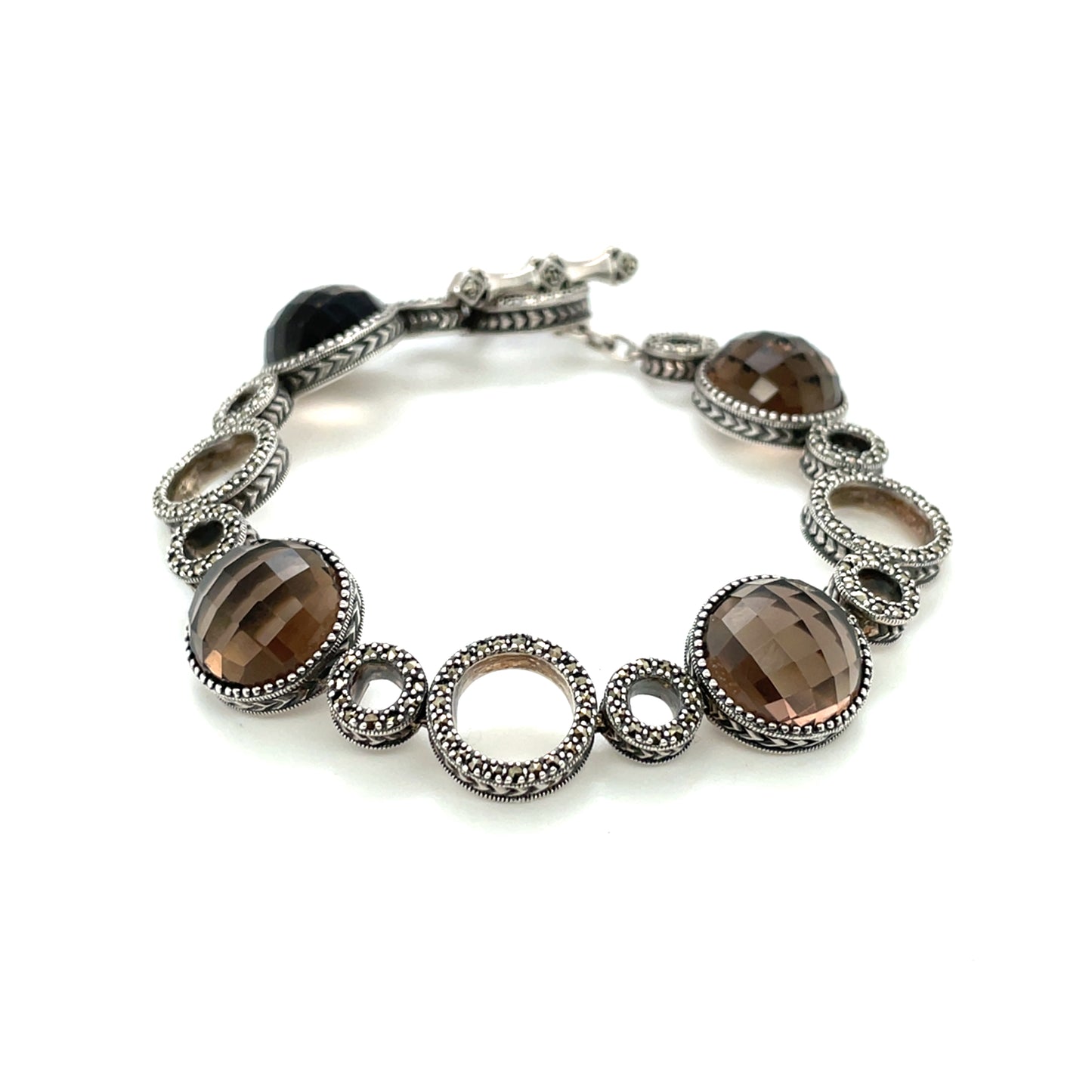 Silver Marcasite and Smokey Quartz Bracelet