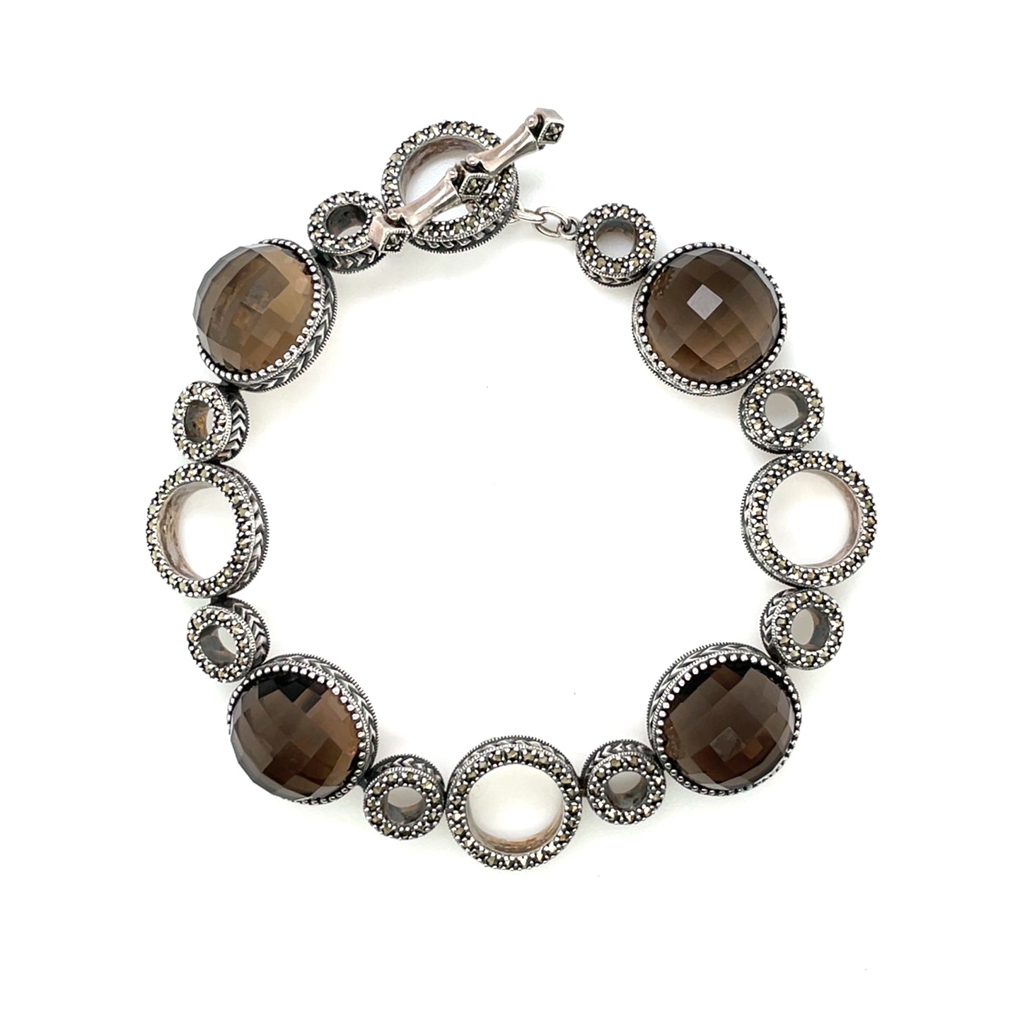 Silver Marcasite and Smokey Quartz Bracelet