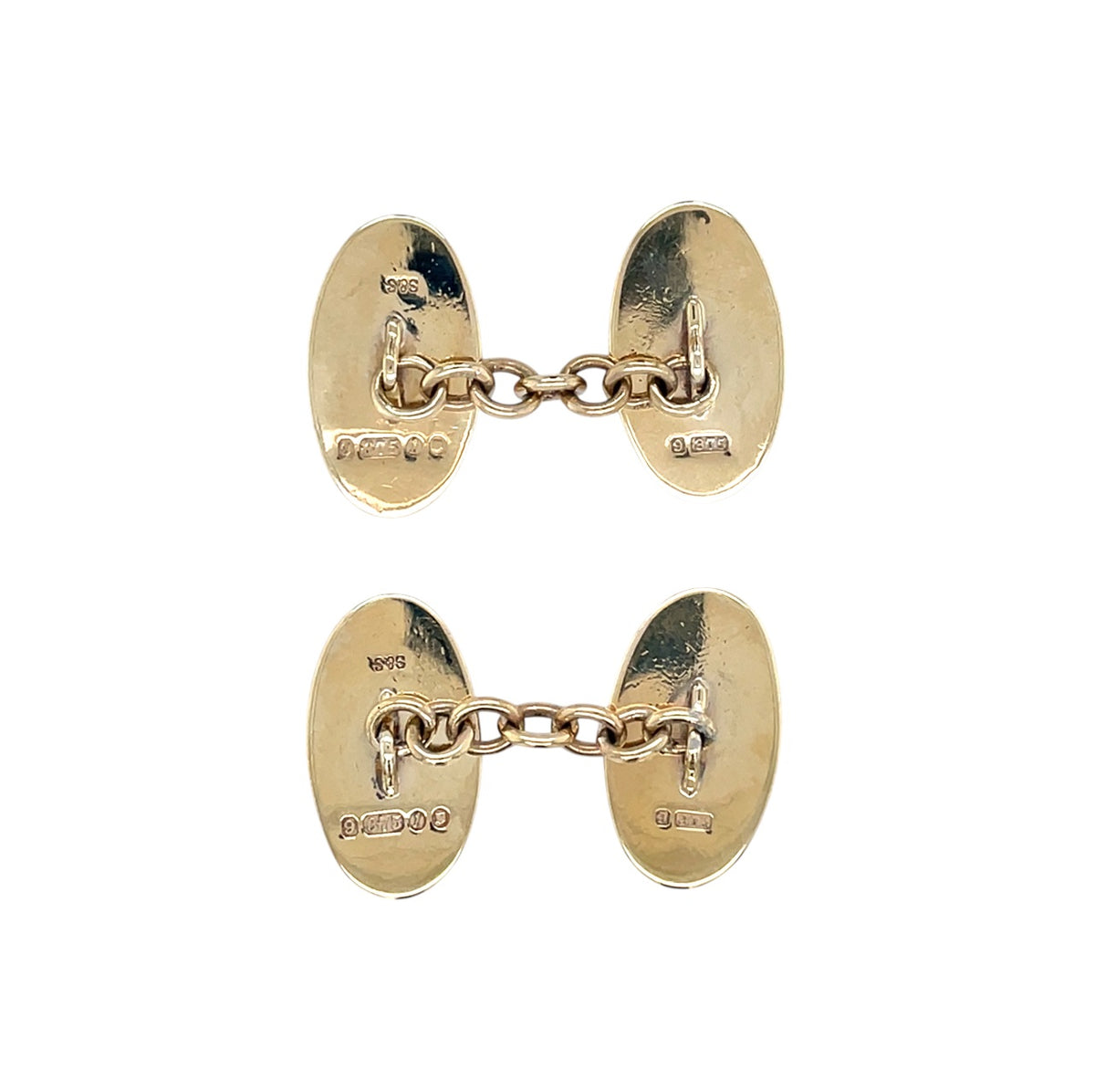 9ct Yellow Gold Polished & Striped Oval Chain Cufflinks